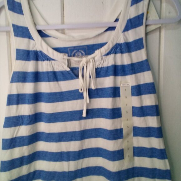 Merona Key Hole Tank S Sleeveless Soft Stretch Nautical Stripe Blue White - Picture 5 of 14